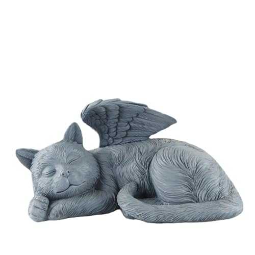 MEET- ORIGIN Haustier-Gedenkstatue für Garten im Freien, aus Kunstharz, für Katze und Hund, Gedenkstein mit schlafenden Engelsflügeln, wasserdichter Grabstein für Haustier-Gedenkstätte (KAT) von MEET- ORIGIN