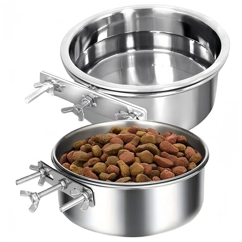 MEETOZ Hngender Futternapf, robust, langlebig, Edelstahl, 2 Stck, hngende Futternpfe aus Edelstahl, Hundenpfe mit drei Bolzenhaltern, Wassernapf fr Hundehtte, Kfigkfige (L und XL) von MEETOZ