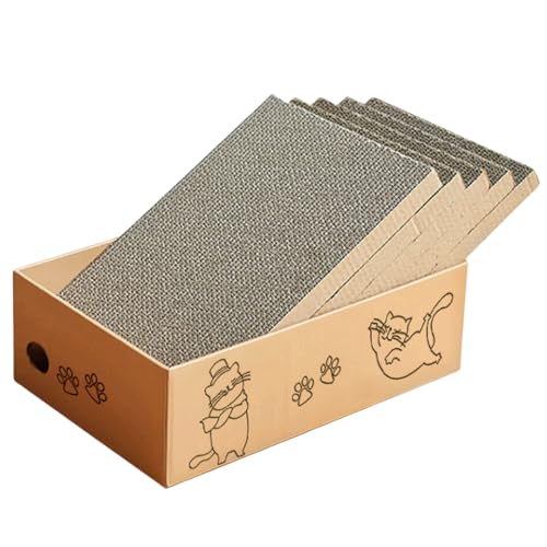 Katzenkratzbrett mit Box, 5 Schichten Design Katzenkratzpad, gewelltes Kratzbett für Indoor Kitty, 5 in 1 Ersatz Karton Nachfüllpad Katzenkratzbrett mit Box, 5 Schichten Design Katzenkratzpad, gewelltes Kratzbett für Indoor Kitty, 5 in 1 Ersatz Karton Nachfüllpad von MEETOZ