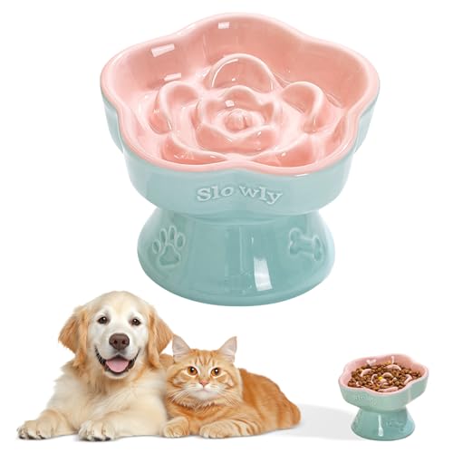 MEETOZ Erhöhter Futternapf für langsames Fressen, Keramik erhöht und Katzenfutterschale für kleine Hunde, langsamer Futternapf, Blumenform, niedlicher Katzennapf für Trocken- und Nassfutter (Rosa MEETOZ Erhöhter Futternapf für langsames Fressen, Keramik erhöht und Katzenfutterschale für kleine Hunde, langsamer Futternapf, Blumenform, niedlicher Katzennapf für Trocken- und Nassfutter (Rosa von MEETOZ