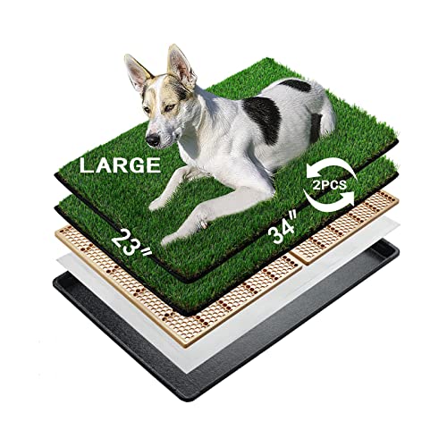MEEXPAWS Große Hundetoilette aus Kunstrasen mit Tablett | 85×59 cm|2 Robustes Gras-Ersatzset| Schnelle Drainage |2 Pisspads | Töpfchentraining für den Innenbereich von MEEXPAWS