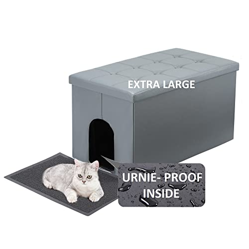 MEEXPAWS Katzenklo Schrank, Katzentoilette im Schrank, Katzen Schrank XXL 90 x 50 x 50cm und Herausnehmbare Trennwand, Katzenklo Sitzbank Katzenhaus Katzenklo Großer Stauraum Katzenstreu Matte von MEEXPAWS