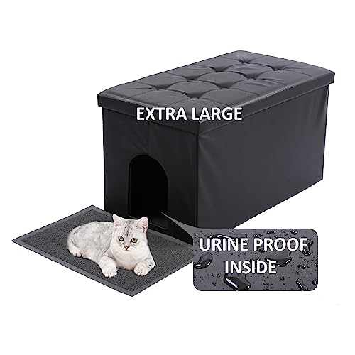 MEEXPAWS Katzenklo Schrank, Katzentoilette im Schrank, Katzen Schrank XXL 90 x 50 x 50cm und Herausnehmbare Trennwand, Katzenklo Sitzbank Katzenhaus Katzenklo Großer Stauraum Katzenstreu Matte von MEEXPAWS