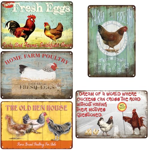 5er Set Retro Hühner Blechschild Zubehör: 20x30cm Hühnerstall Metallschilder für Bauernhof Dekoration Landhausstil, Huhn Vintage Deko für Familienbilder Aufhängen 5er Set Retro Hühner Blechschild Zubehör: 20x30cm Hühnerstall Metallschilder für Bauernhof Dekoration Landhausstil, Huhn Vintage Deko für Familienbilder Aufhängen von MEGYAD