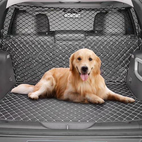 Schutzgitter Auto Barriere Trennnetz: Hundegitter Auto Hundeschutzgitter aus Polypropylen mit 4 Haken, Elastizität Hundegitter für den Kofferraum Doppelschicht Trenngitter Kofferraum Hund 120x70cm von MEGYAD