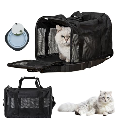 Transportbox Hund Katze: Hundebox Faltbar Katzentransportbox Tragfähigkeit 7.7kg, Atmungsaktiv Tragbar Katzen Transportboxen Hundetasche Katzentasche 45x30x30cm, M, für Katzen und kleine Hunde von MEGYAD