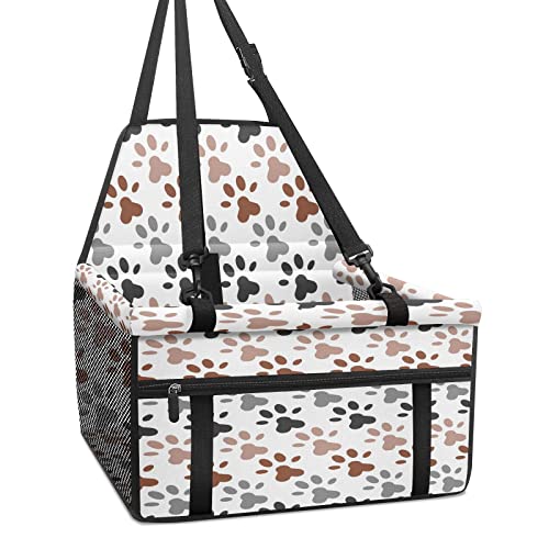 Hundeautositz, niedliches Hundefutter, Fußabdrücke, Hundeautositz, für kleine Hunde, faltbar, tragbar, mit stabilem PVC-Rahmen, perfekt für kleine Haustiere von MEHOM