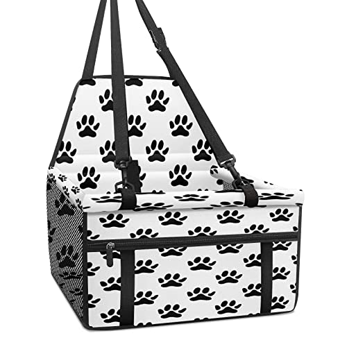 Hundeautositz, schwarze Tierfußabdrücke, Hundeautositzerhöhung für kleine Hunde, faltbar, tragbar, mit stabilem PVC-Rahmen, perfekt für kleine Haustiere Hundeautositz, schwarze Tierfußabdrücke, Hundeautositzerhöhung für kleine Hunde, faltbar, tragbar, mit stabilem PVC-Rahmen, perfekt für kleine Haustiere von MEHOM