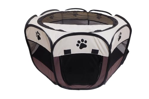 MEHONGCAN Tragbarer Laufstall, faltbarer Hunde-Laufstall für Hunde und Katzen, Kaninchen, Haustier-Übung, Haustierzelte, für drinnen und draußen, S (72,9 x 72,9 x 40,6 cm), Braun) von MeHongCan