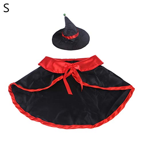 MEIBAOGE 2Pcs Halloween Haustier Katze Kostüm Set Vampir Umhang mit Hut Welpen Party Cosplay,Katzen Kostüm-Schwarz-S von MEIBAOGE