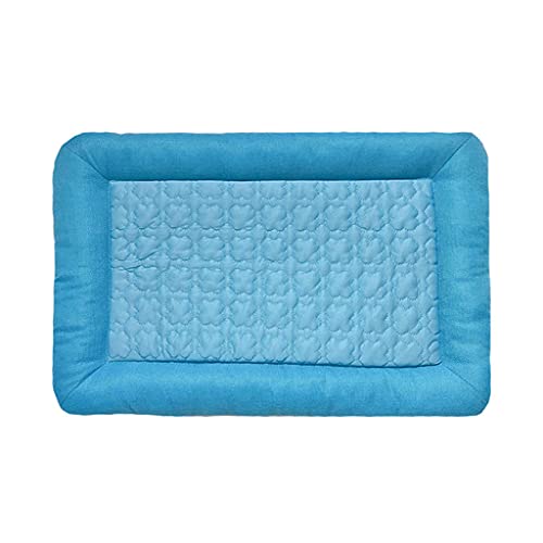MEIBAOGE Cooling Pet Bed Soft Summer Ice Pet Pad Kissen Rechteck Atmungsaktiv mit Rutschfester Unterseite Haustiermatte, Summer Cool Litter-Navy Blue-L von MEIBAOGE