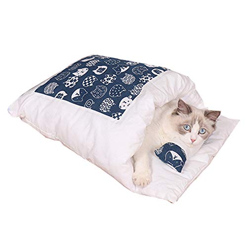 MEIBAOGE Geschlossener Abnehmbarer Katzenbett Schlafsack Plüsch Warmer Winter Haustiernest Matte Waschbar,Schlafbett von MEIBAOGE