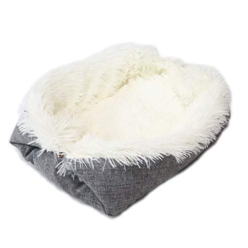 MEIBAOGE Plüsch Katzennest Haustiermatte Dual-Use Warm Winter Kennel Schönes Hundebett Sofakissen,Schlafbett-Weiß von MEIBAOGE