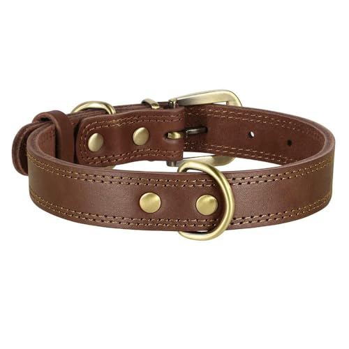MEIFULLE Strapazierfähiges Hundehalsband aus Leder, Hundehalsbänder aus echtem Leder, verstellbar für mittelgroße und große Hunde, Deutscher Schäferhund, Training, Jagd, Braun von MEIFULLE