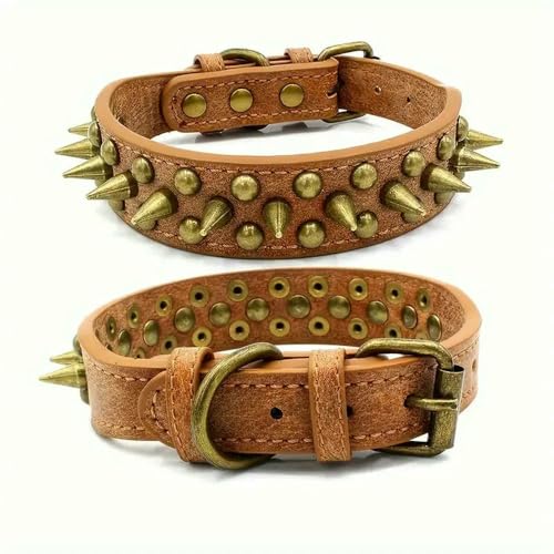 MEIFULLE Strapazierfähiges Premium-Hundehalsband im Retro-Punk-Stil aus Leder mit Spikes und Nieten – strapazierfähiges Leder, bissfest und verstellbare Passform von MEIFULLE