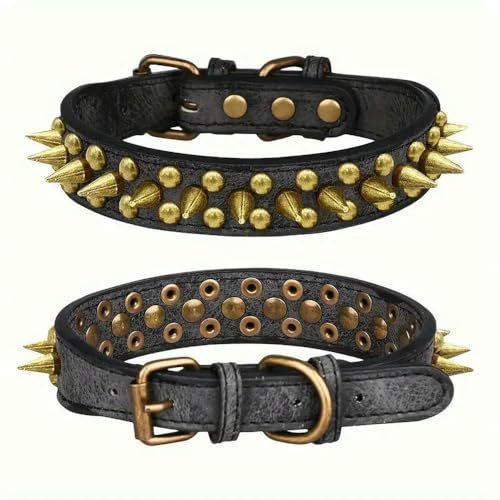MEIFULLE Strapazierfähiges Premium-Hundehalsband im Retro-Punk-Stil aus Leder mit Spikes und Nieten – strapazierfähiges Leder, bissfest und verstellbare Passform von MEIFULLE