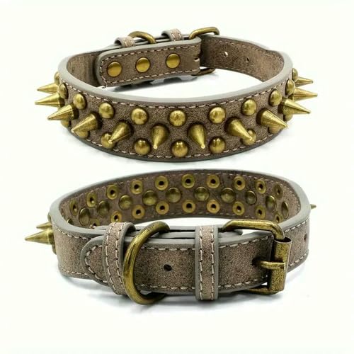 Verstellbares Hundehalsband aus PU-Leder mit Metallschnalle mit Nieten – langlebiger Halsschutz von MEIFULLE