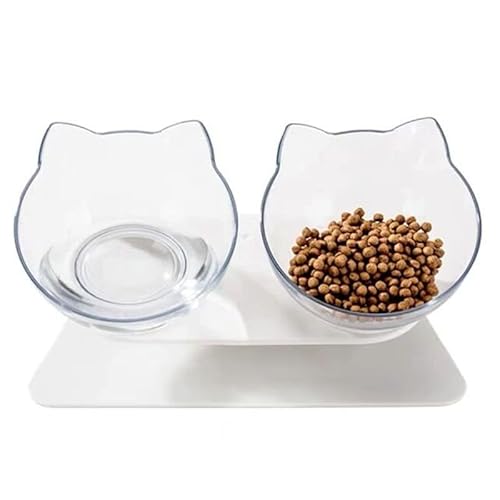 katzenliebe PurrBowl - erhöhter Anti-Erbrechen Fressnapf Ergonomischer Katzennapf 15° Neigung - Anti-Erbrechen Doppelschüssel mit Ständer Transparent von MEIION