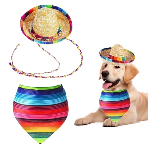MEISH 2 x mexikanische Hundekostüm-Zubehör, lustiger Sombrero-Hut, Bandana, Regenbogen-Schal, Halloween, Cosplay, Kappe für mexikanische Motto-Partys, Gastgeschenke MEISH 2 x mexikanische Hundekostüm-Zubehör, lustiger Sombrero-Hut, Bandana, Regenbogen-Schal, Halloween, Cosplay, Kappe für mexikanische Motto-Partys, Gastgeschenke von MEISH