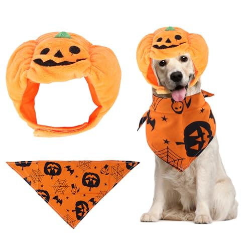MEISH Halloween-Kürbismütze und Halloween-Hundehalstuch, Dreieck-Schal, verstellbare Kürbiskappe, Welpen, Kätzchen, Party-Verkleidungszubehör für Cosplay, 2 Stück von MEISH