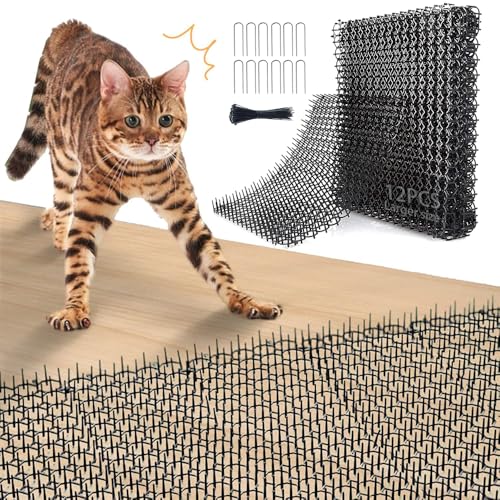 Dornengitter Gegen Katzen,12 Stücke Katzenabwehr Matte 34*42cm,Tier Barriere mit Spikes,Anti Katzen Matte,Katzengitter Garten,Dornengitter Tier-barriere,Katzenschreck Gitter,Dornengitter Katzenabwehr von MEISHANG