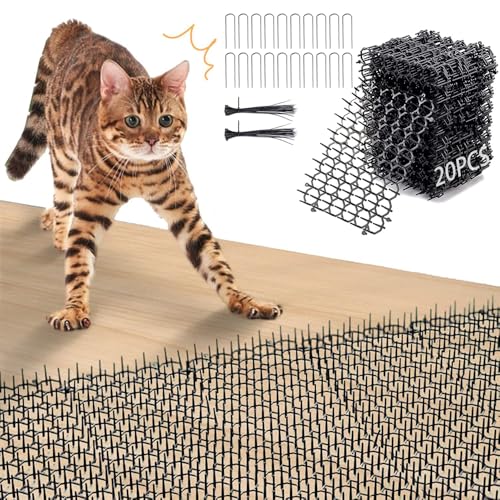 Dornengitter Gegen Katzen,20 Stücke Katzenabwehr Matte 20*15cm,Tier Barriere mit Spikes,Anti Katzen Matte,Katzengitter Garten,Dornengitter Tier-barriere,Katzenschreck Gitter,Dornengitter Katzenabwehr von MEISHANG