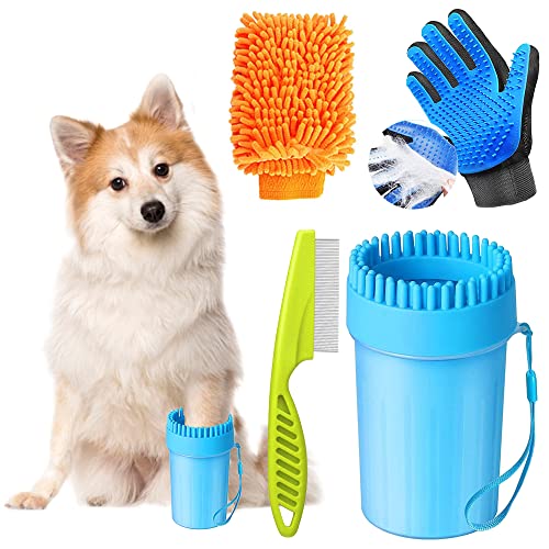 MEISHANG Haustier Pfotenreiniger Tragbarer Pfotenreiniger,Dog Paw Cleaner,Haustier Bürsten Handschuh,Pfotenreiniger für Hunde,Microfaser Handschuh,Flohkamm Hunde von MEISHANG