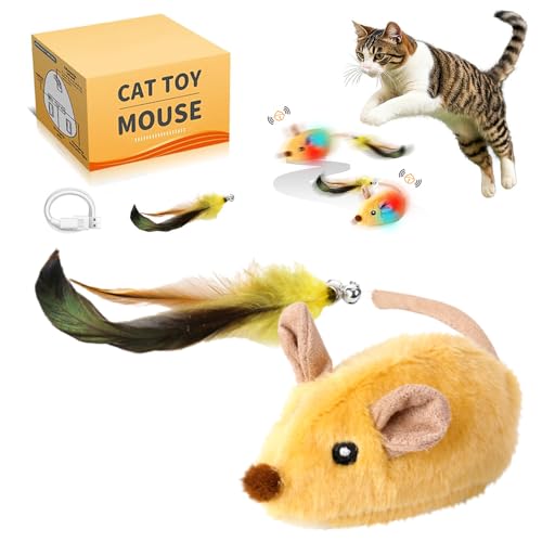 Katzenspielzeug Maus Elektrisch,Magic Maus Katze,Spielzeugmäuse für Katzen,Katzenspielzeug Selbstbeschäftigung,Katzen Interaktives Spielzeug mit Federschwanz,LED Licht,Realistische Mausgeräusche von MEISHANG