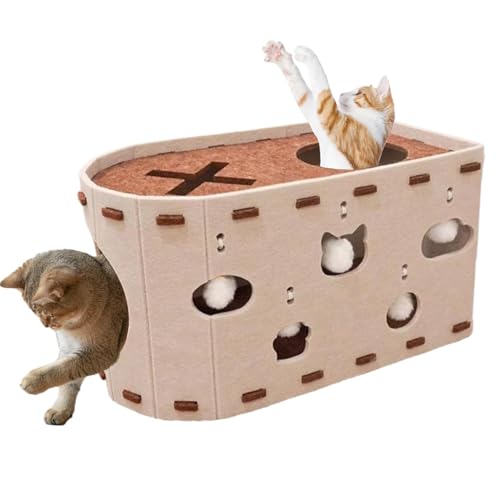 MEISO Katzenhöhle für den Innenbereich, aus Filz, Höhle mit Tunnel, bequeme Katzenbetten für Katzen, zum Schlafen, Verstecken, Kämpfen und Kratzen (Beige) von MEISO