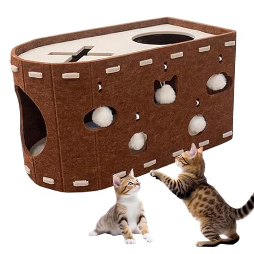 MEISO Katzenhöhle für den Innenbereich, aus Filz, Höhle mit Tunnel, bequeme Katzenbetten für Katzen, zum Schlafen, Verstecken, Kämpfen und Kratzen (braun) von MEISO