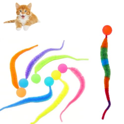 MEISO Springender Katzenball mit Schwanz, 7 Stück, Katzenspielzeug mit Ball, Spielzeug für Katzen, auf Wurmbasis für Katzen, zum Verfolgen und Springen (buntes Modell) von MEISO