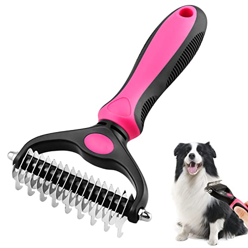 Fellpflegebürste für Haustiere, Enthaarungs- und Entfilzungswerkzeug, doppelseitig, 2-in-1 Unterfellbürste, perfekt für Haustiere mit langem, mittlerem Haar, reduziert effektiv Haarausfall von MEKEET