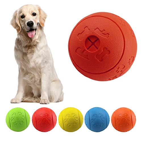 MEKEET Hundeball Snackball Hundespielzeug Futter Ball, Leckerli Spielzeug Ball aus Gummi ungiftig bissfest Spielzeug Ball für Haustier Hunde IQ Trainingsball (red) von MEKEET