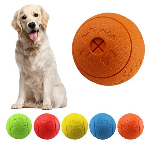 MEKEET Hundeball Snackball Hundespielzeug Futter Ball, Leckerli Spielzeug Ball aus Gummi ungiftig bissfest Spielzeug Ball für Haustier Hunde IQ Trainingsball (Orange) von MEKEET