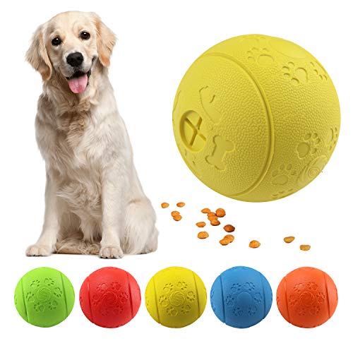 MEKEET Hundeball Snackball Hundespielzeug Futter Ball, Leckerli Spielzeug Ball aus Gummi ungiftig bissfest Spielzeug Ball für Haustier Hunde IQ Trainingsball (Yellow) von MEKEET