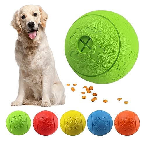 MEKEET Hundeball Snackball Hundespielzeug Futter Ball, Leckerli Spielzeug Ball aus Gummi ungiftig bissfest Spielzeug Ball für Haustier Hunde IQ Trainingsball (Green) von MEKEET
