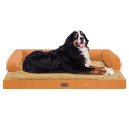 MEKIY Großes Hundebett, orthopädisch, waschbar, orthopädische Hundebetten für große Hunde, mit waschbarem Bezug, abnehmbarer Nackenrolle und rutschfester Unterseite, Orange, große Hundebetten, MEKIY Großes Hundebett, orthopädisch, waschbar, orthopädische Hundebetten für große Hunde, mit waschbarem Bezug, abnehmbarer Nackenrolle und rutschfester Unterseite, Orange, große Hundebetten, von MEKIY