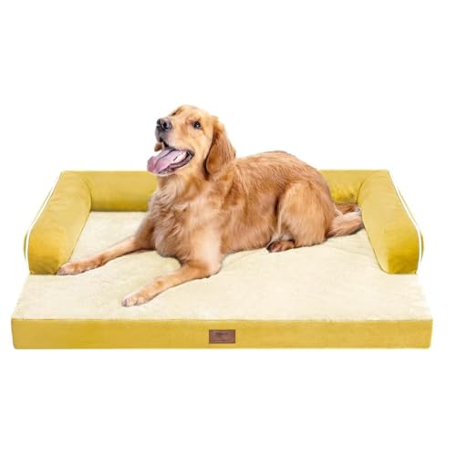 Orthopädisches Hundebett für große Hunde, orthopädisch, waschbar, Couch-Sofa, Größe XL, große Hunde, Nackenrolle, Memory-Schaum, wasserdicht, mit abnehmbarem Bezug, Ingwergelb Orthopädisches Hundebett für große Hunde, orthopädisch, waschbar, Couch-Sofa, Größe XL, große Hunde, Nackenrolle, Memory-Schaum, wasserdicht, mit abnehmbarem Bezug, Ingwergelb von MEKIY