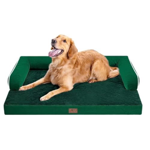 Orthopädisches großes Hundebett, waschbar, orthopädische Smaragd-Hundebetten mit Eierschaum-Unterstützung, abnehmbarer, maschinenwaschbarer Plüschbezug und rutschfester Unterseite für extra große von MEKIY