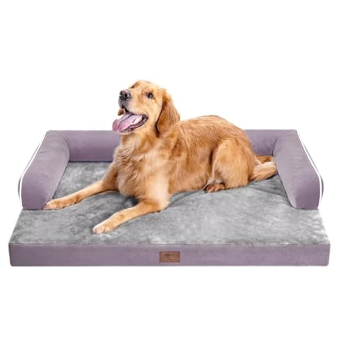 Orthopädisches großes Hundebett waschbar, orthopädisches Hundebett mit abnehmbaren Nackenrollen, waschbarer Hundebettbezug für große Hunde, wasserdichte Haustierbetten und rutschfeste Unterseite, von MEKIY