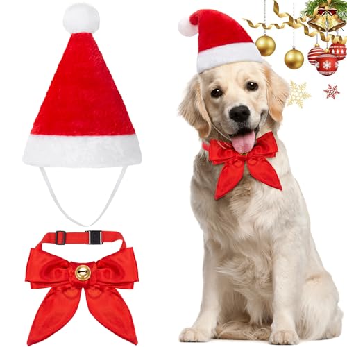 MELLIEX 2 Stück Weihnachten Hundekostüm, Hunde Katzen Weihnachtsmützen und Halsband Weihnachtskostüm Zubehör Set für Haustier von MELLIEX