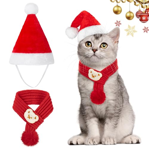 MELLIEX 2 Stück Weihnachten Katzenkostüm Hundekostüm, Katzen Hunde Weihnachtsschal Weihnachtsmütze, Weihnachtskostüm Zubehör Set für Haustier MELLIEX 2 Stück Weihnachten Katzenkostüm Hundekostüm, Katzen Hunde Weihnachtsschal Weihnachtsmütze, Weihnachtskostüm Zubehör Set für Haustier von MELLIEX