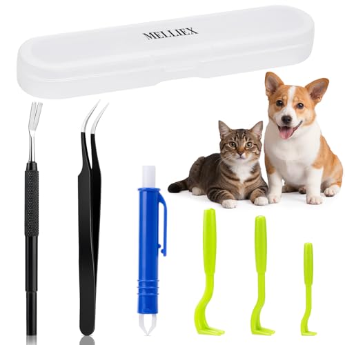 MELLIEX Zeckenzange Set, 6er Pack Zeckenhaken Edelstahl Zeckenpinzette Sicher Zeckenentferner Zeckenentfernung für Mensch, Hund, Katze, Kinder (mit Aufbewahrungsbox) von MELLIEX