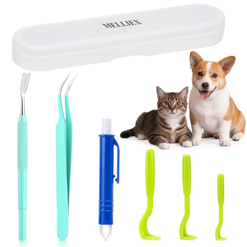 MELLIEX Zeckenzange Set, 6er Pack Zeckenhaken Edelstahl Zeckenpinzette Sicher Zeckenentferner Zeckenentfernung für Mensch, Hund, Katze, Kinder (mit Aufbewahrungsbox) von MELLIEX