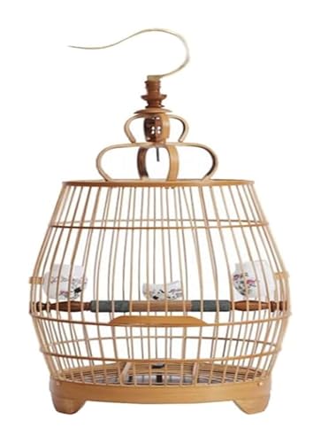 Bird Cagesolid Bambus Vogelkäfer Großgröße Vogelkäfig handgefertigte Vogelträger Einfacher Retro -Vogelhausträger for kleine und mittlere Vogel (Vogelkäfig+Schüssel) von MEMEM