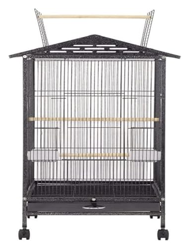 Bird Cagesolid Schmiedeeisen Vogelträger Käfig auf Rädern Große Papageien Vogelkäfer Langlebiger Flug Cage Outdoor Balkon Vogelkäfig (Schwarz a) von MEMEM