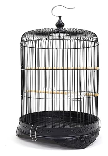 Bird Cagesolid Vogel Käfig Vintage Rund Metall Vogel Käfig Papagei Cage Peony Tiger Haut Zierkäfig for Sittich Kanarische Liebesvogel for Lovebirds Finken Papageienvogel Käfig (schwarz) von MEMEM