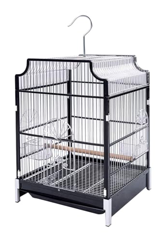 Bird Cagesolid Vogelkäfig Schmiedeeisen großer Flug Vogelkäfig mit Rolling Ständer for Shotet, Kanarien-, Finch-, Papageien -Vogel -Vogel -Käfig for Lovebirds -Finken Papageien -Vogelkäfig (schwarz) von MEMEM