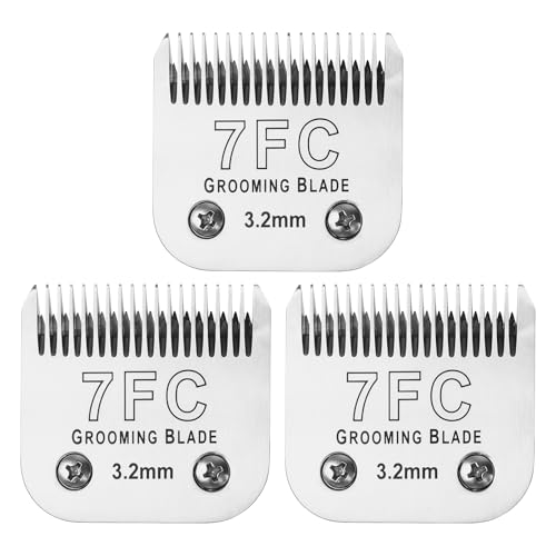 MEMIRY 3 abnehmbare Hundepflegeklingen, Größe 7FC, kompatibel mit Andis, Oster A5, Wahl KM10 Serie, Schnittlänge 3,2 mm, Silber (7FC 3,2 mm, 3 Stück) von MEMIRY