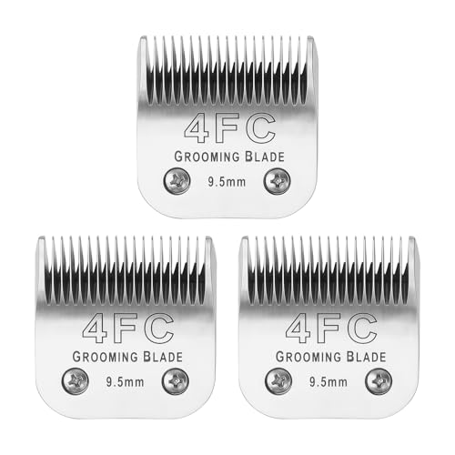 MEMIRY 4FC abnehmbare Hundepflegeklingen, kompatibel mit Andis, Oster A5, Wahl KM10 Serie, Schnittlänge 9,5 mm, Silber (4FC 9,5 mm, 3 Stück) von MEMIRY